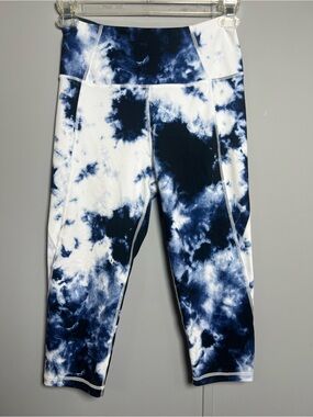 Kinesis Tie-Dye Capri Leggings Women's M Blue White High Rise Activewear